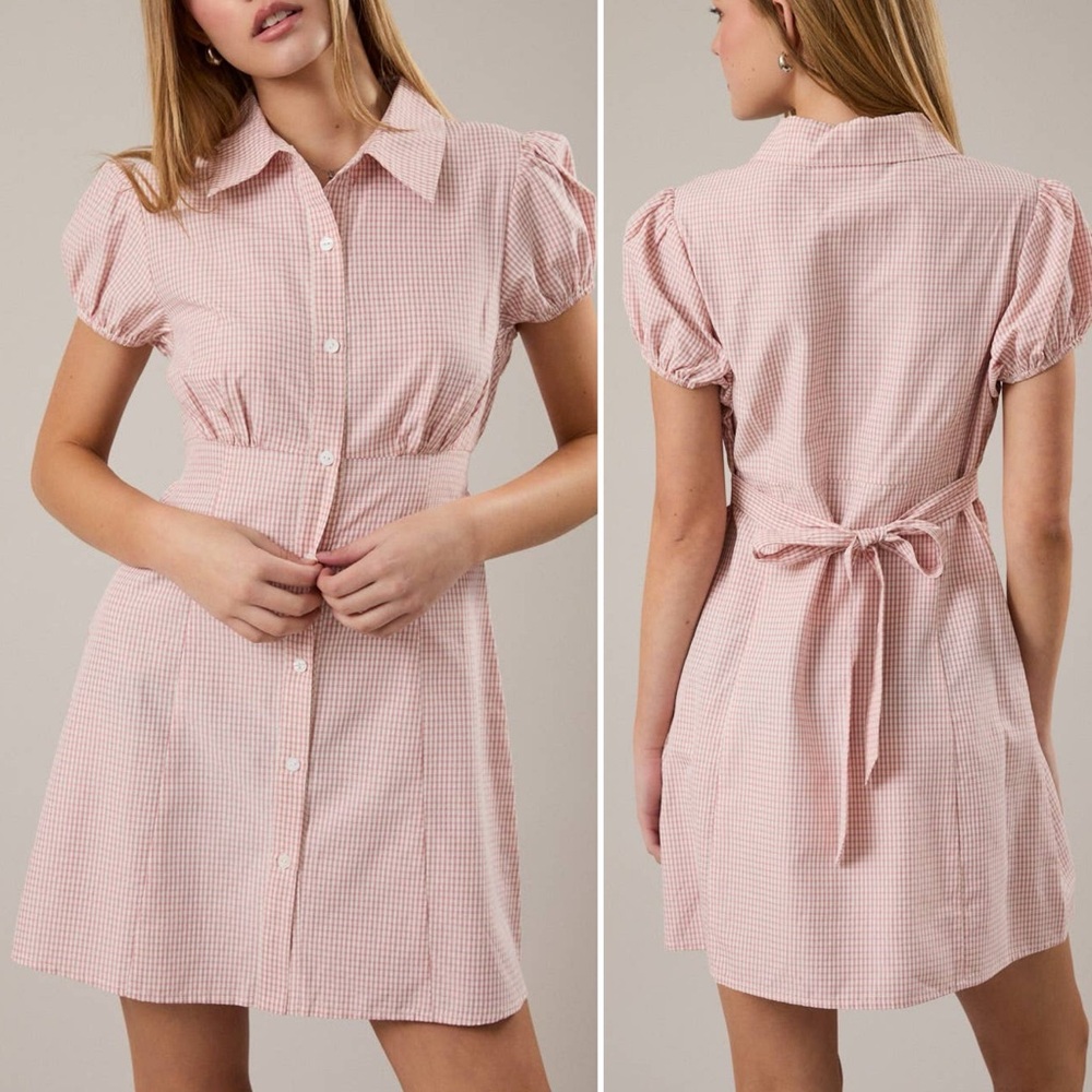 LE LIS | GINGHAM SHORT SLEEVE MINI DRESS